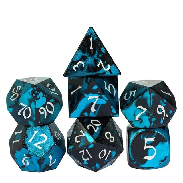7pcs RPG Dice Set - Blue & Black Anodized Aluminium
