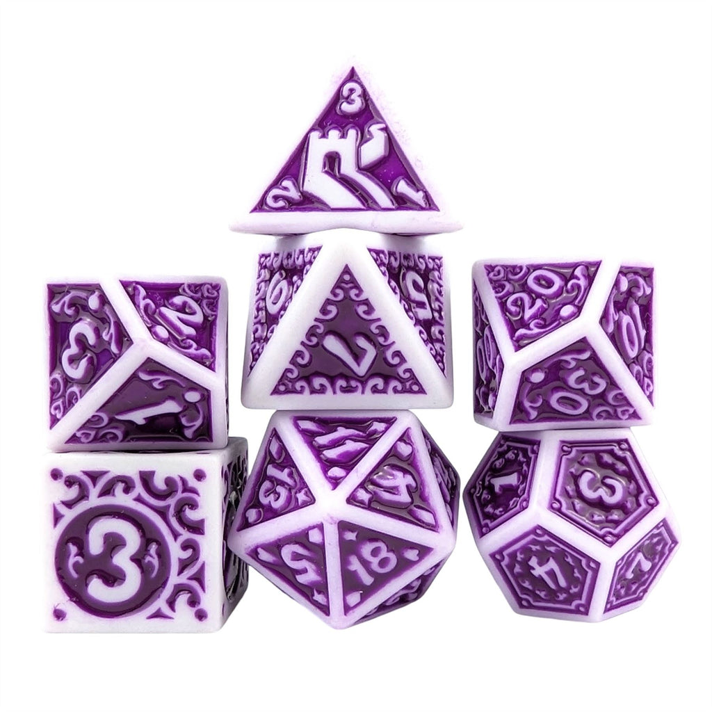 Purple Vines on White Acrylic - 7pcs RPG Full Dice Set