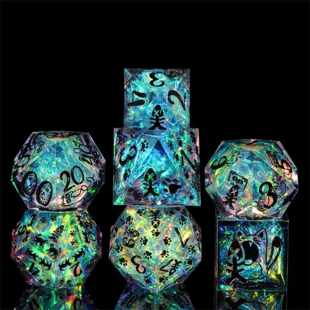 Cats on Grey with Candy Sharp Resin - 7pcs RPG Dice Set