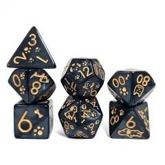 7pcs Dice Acrylic Pattern Dogs Gold Font Black