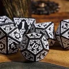 White Celtic Knot on Black Acrylic - 7pcs RPG Full Dice Set