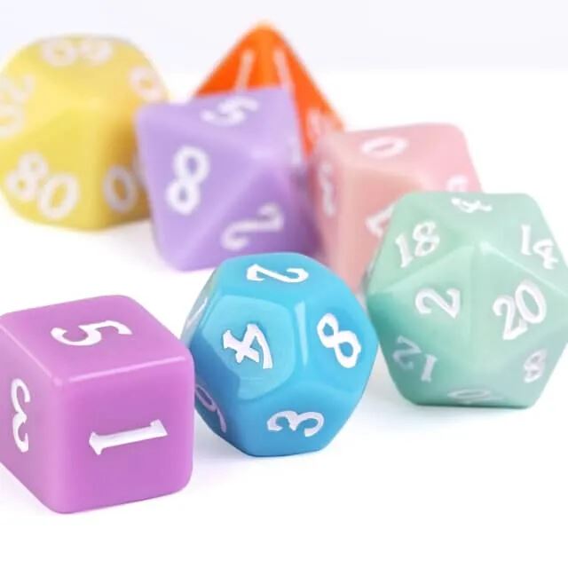 7pcs RPG Full Dice Set - Solid Multicoloured Pastel Resin