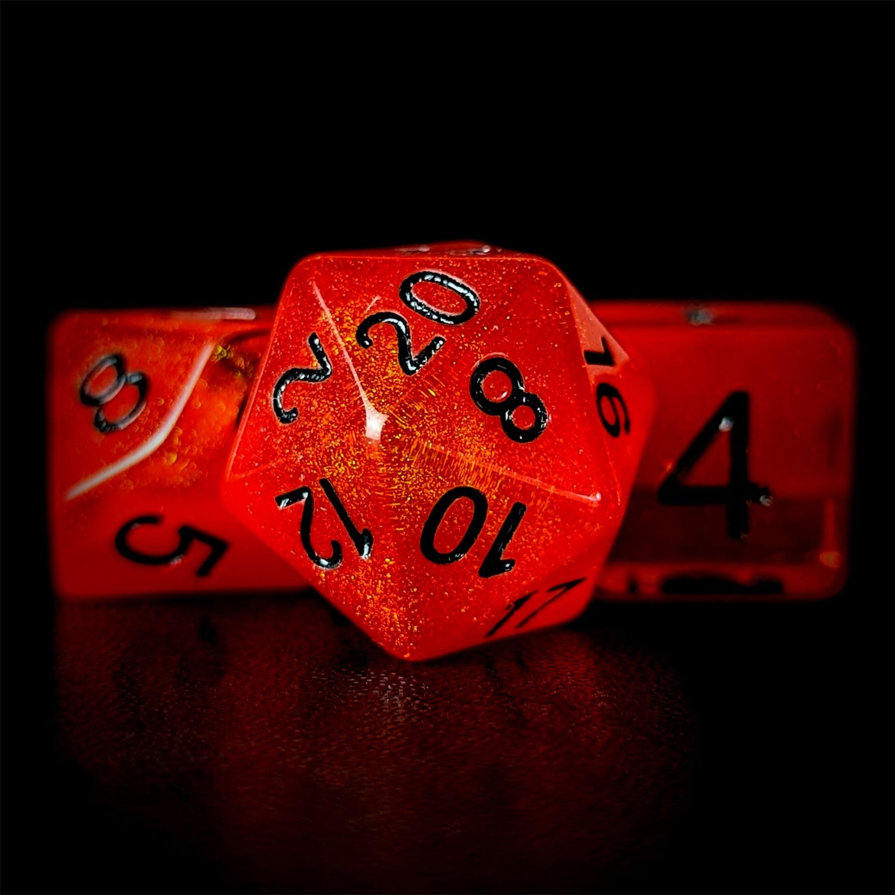 Layered Red & Amber with Shimmer Resin - 7pcs RPG Full Dice Set