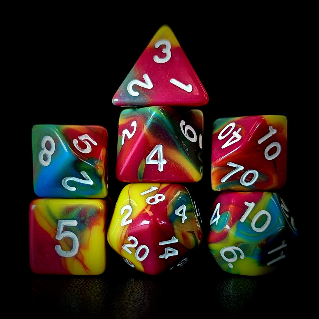 7pcs Dice Acrylic Blend White Font Pink Yellow Blue