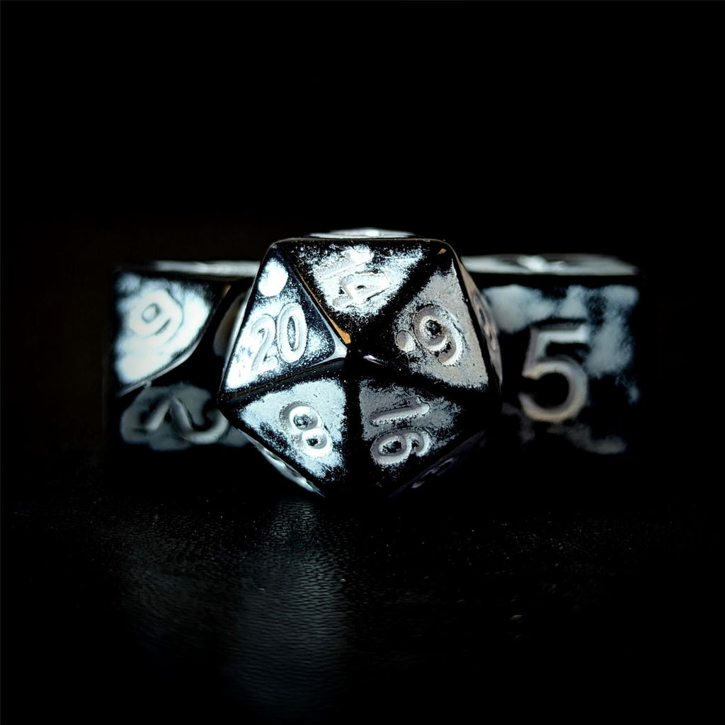 Washed White on Black Acrylic - 7pcs RPG Full Dice Set