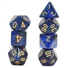 Glitter in Black & Blue Acrylic - 7pcs RPG Full Dice Set
