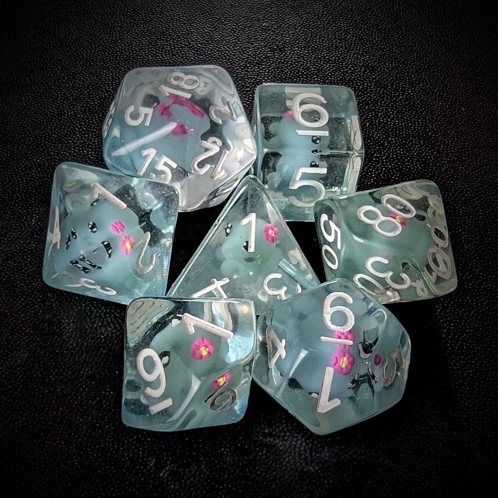 Octopus in Clear & Blue Resin - 7pcs RPG Full Dice Set