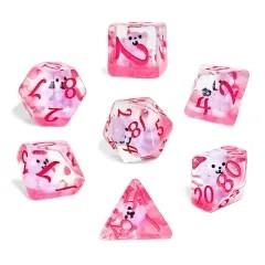 7pcs Dice Resin Filled Pink Font Teddy Bear Clear
