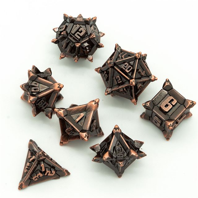 7pcs RPG Dice Set - Spiky Copper Metal