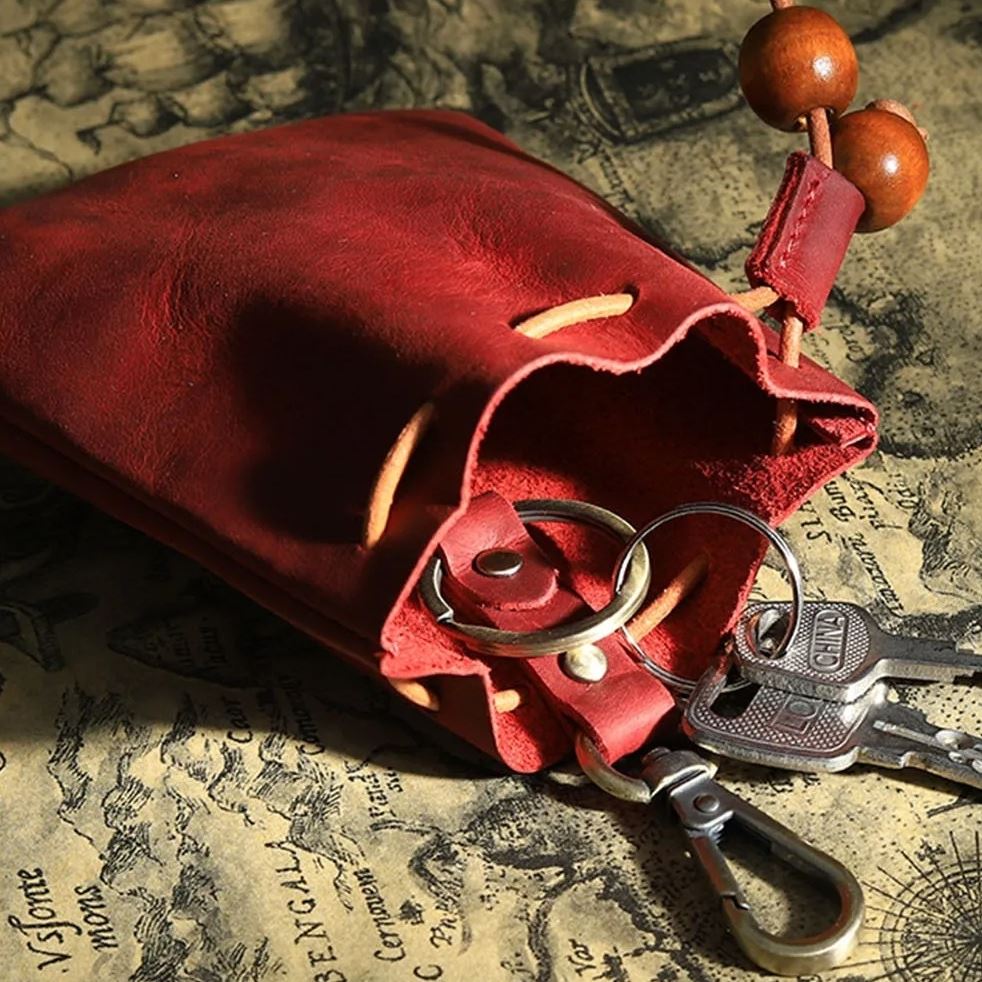 Red Leather Pouch with Belt Clip - Storage Bag