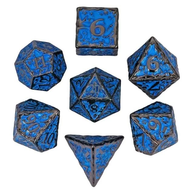 7pcs Dice Metal Druid Vine Nickel Font Blue