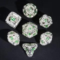 7pcs Dice Metal Hollow Lute Green Font Silver