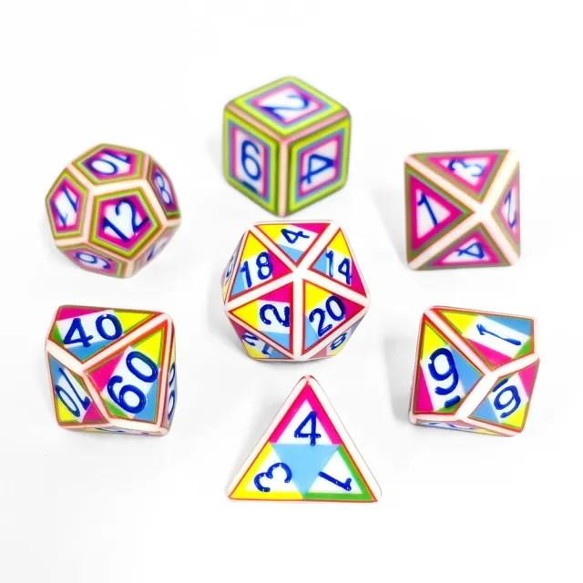 7pcs Dice Resin Unique Printed Colour Test Blue Font White