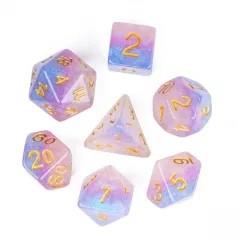 7pcs Dice Resin Layer Gold Font Bigender White Purple Blue
