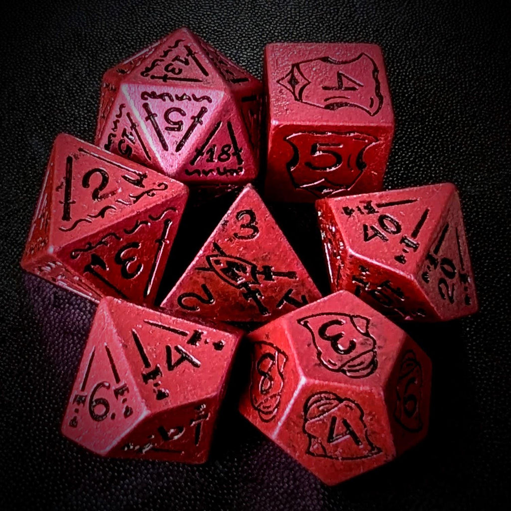 7pcs RPG Full Dice Set - Black Pattern on Pink Resin