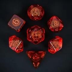 Cogs in Clear & Orange Resin - 7pcs RPG Full Dice Set