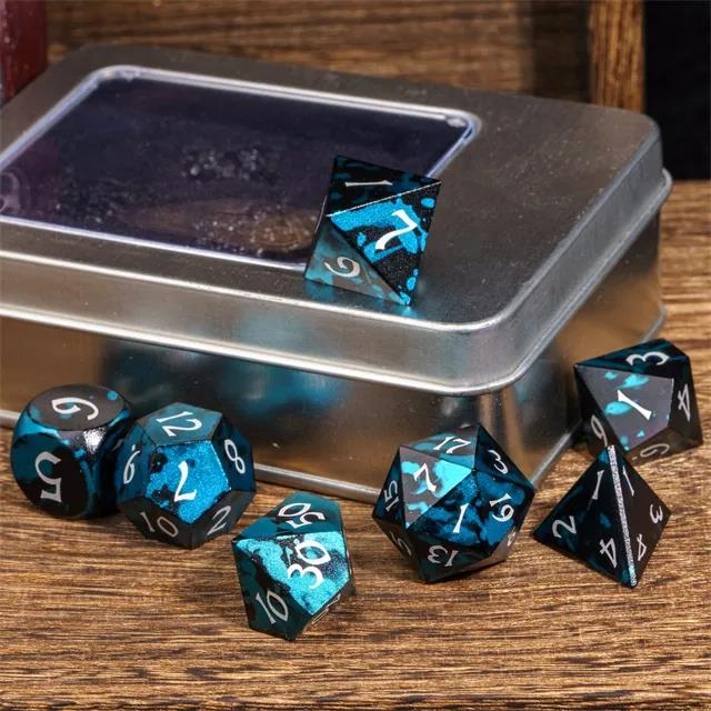 7pcs RPG Dice Set - Blue & Black Anodized Aluminium