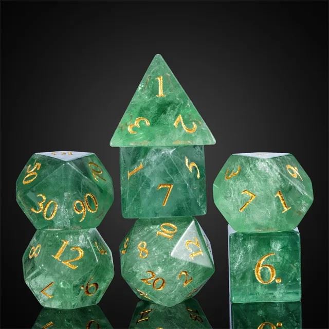 Green Fluorite Gemstone - 7pcs RPG Dice Set