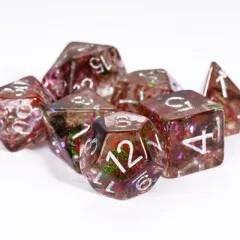 7pcs Dice Resin Swirl White Font Clear Red