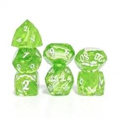7pcs Dice Gem Glass Facet Ribbon Gold Font Clear Green