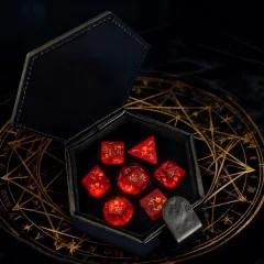 7pcs Dice Gem Frosted Glass Gold Font Roses Red