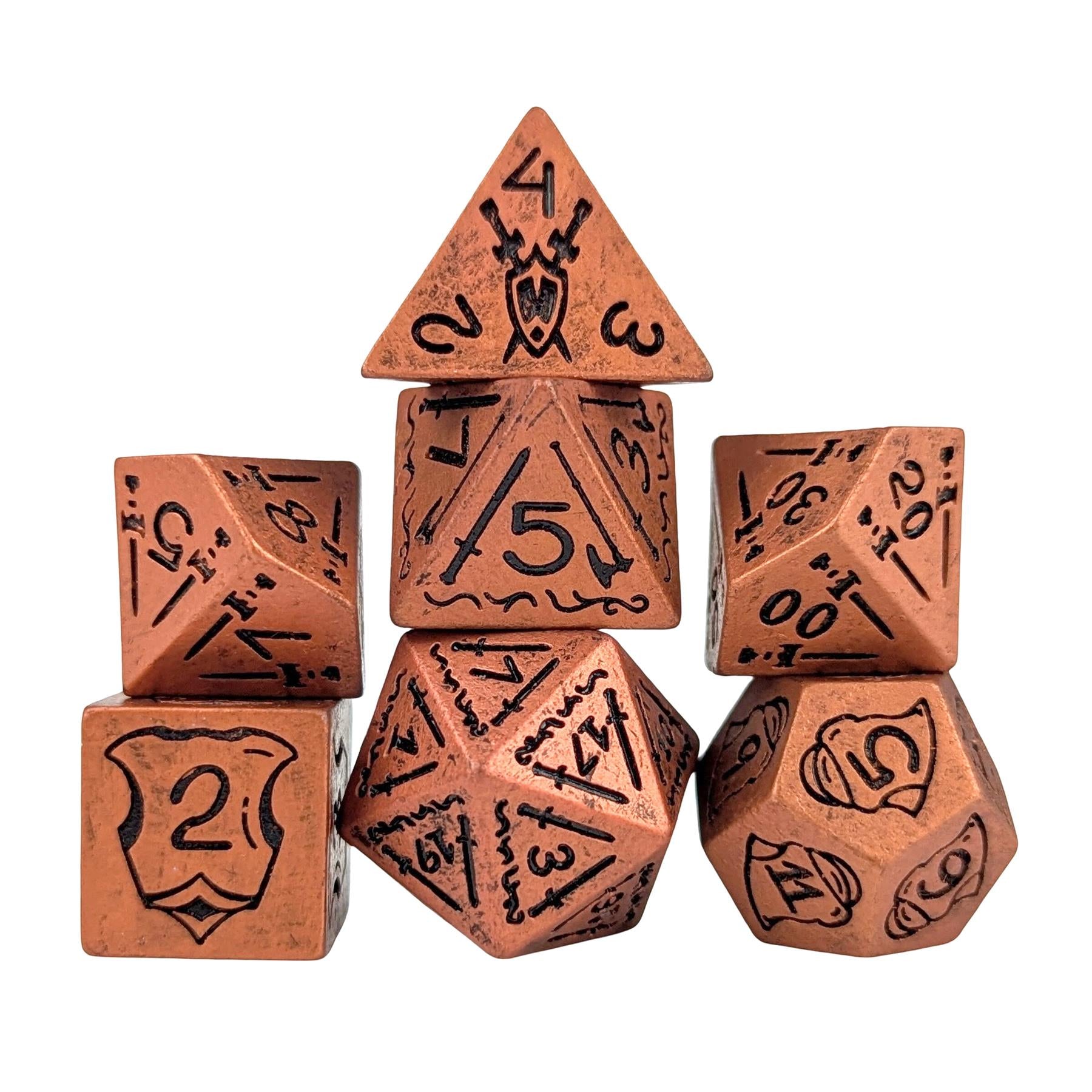 7pcs RPG Full Dice Set - Black Pattern on Copper Resin