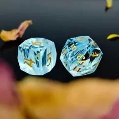 7pcs Dice Gem Glass Facet Ribbon Gold Font Clear Blue