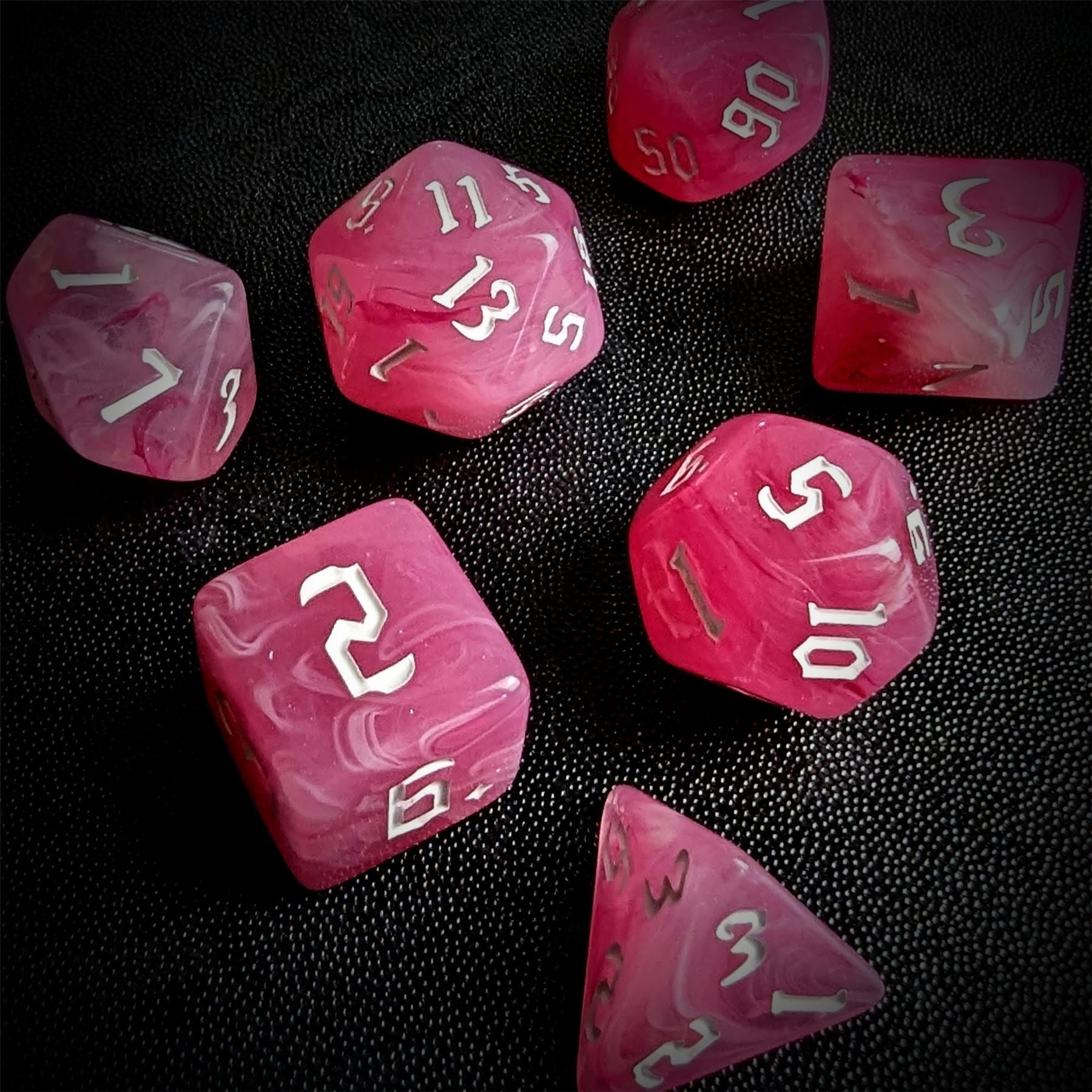 Dark Pink Silk Acrylic - 7pcs RPG Full Dice Set