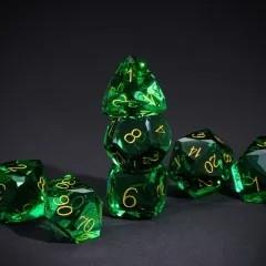 7pcs Dice Gem Glass Facet Gold Font Green (UD)