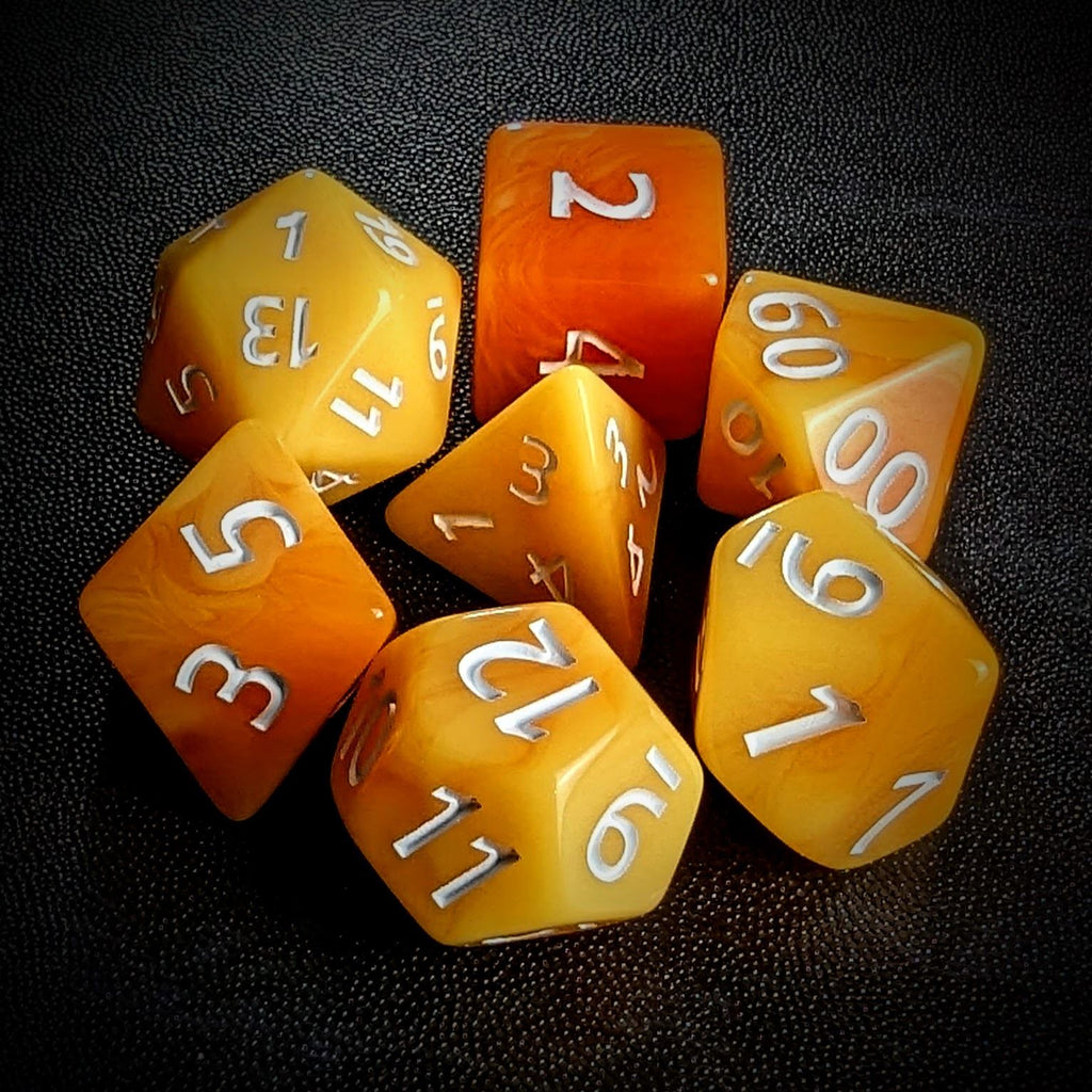 Blend of Orange & Yellow Acrylic - 7pcs RPG Full Dice Set