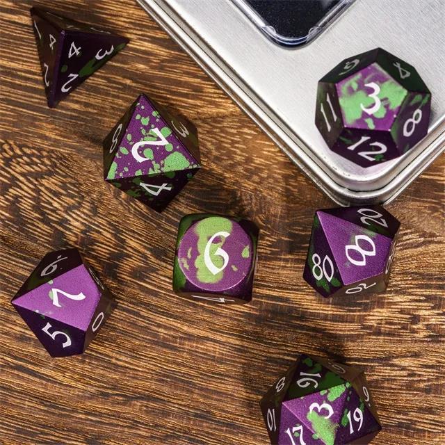 7pcs RPG Dice Set - Green & Purple Anodized Aluminium