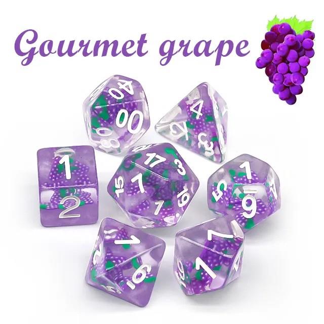 7pcs Dice Resin Filled White Font Purple Grape Clear
