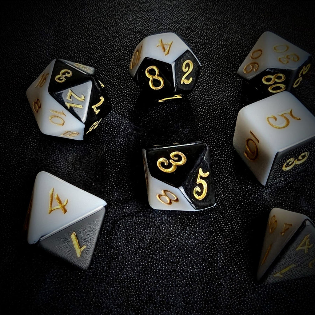 Blend of Black & White Acrylic - 7pcs RPG Full Dice Set