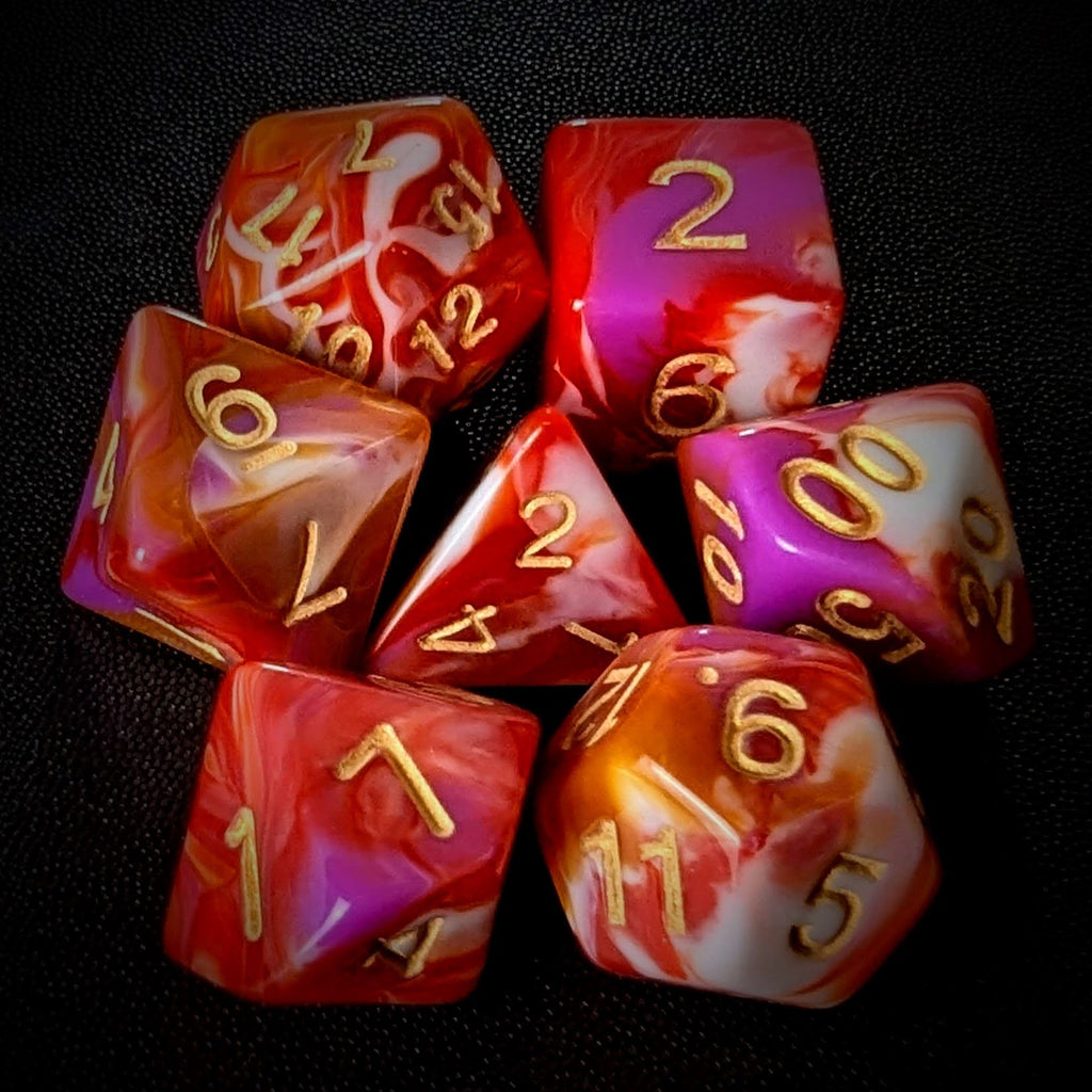 7pcs Dice Acrylic Blend Gold Font Pink Red White