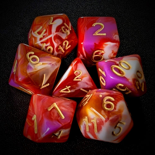 7pcs Dice Acrylic Blend Gold Font Pink Red White