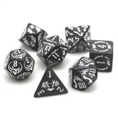 White Dragon on Grey Acrylic - 7pcs RPG Full Dice Set