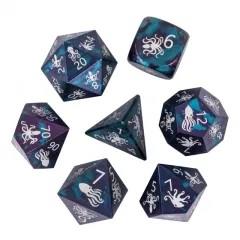 7pcs Dice Metal Aluminium White Font Octopus Blue Purple