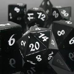 7pcs Dice Gem Glass White Font Green Glitter Black