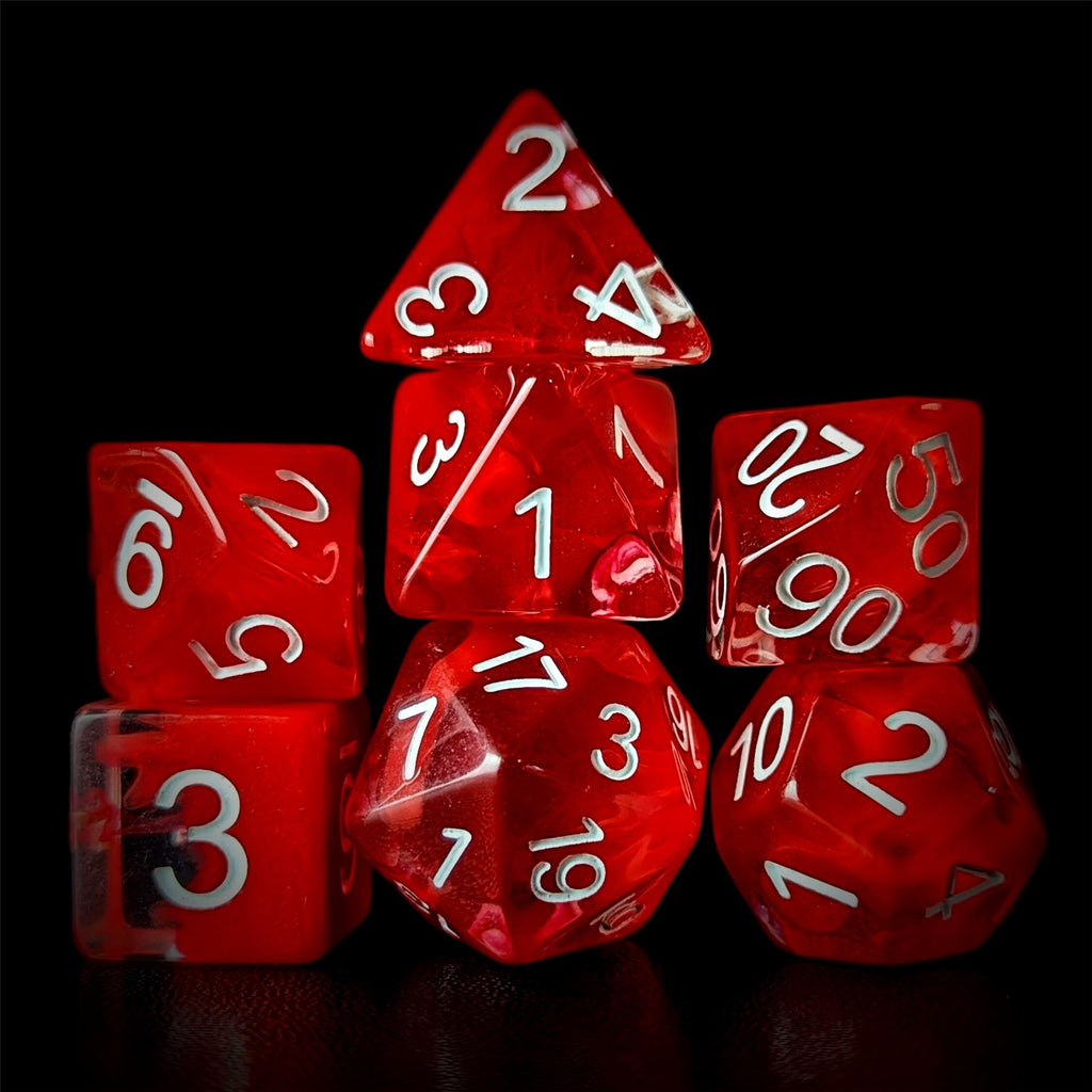 Red Swirl in Clear Resin - 7pcs RPG Full Dice Set