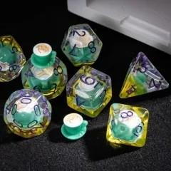 7pcs Dice Resin Filled Purple Font Coffee Cup Green Yellow