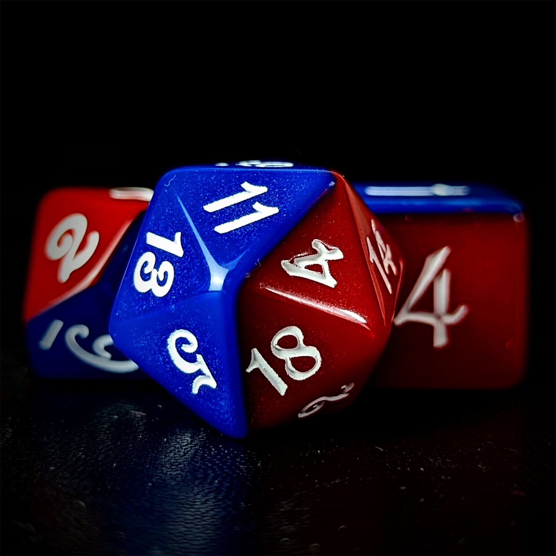 Blend of Red & Blue Acrylic - 7pcs RPG Full Dice Set