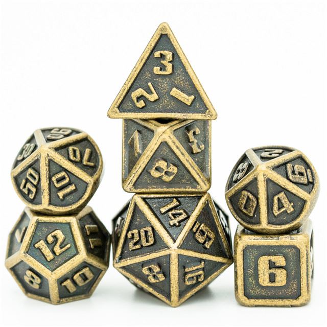 7pcs RPG Dice Set - Miniature Bronze Metal