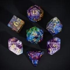 7pcs Dice Gem Glass Gold Font Cracked Blue Purple (UD)