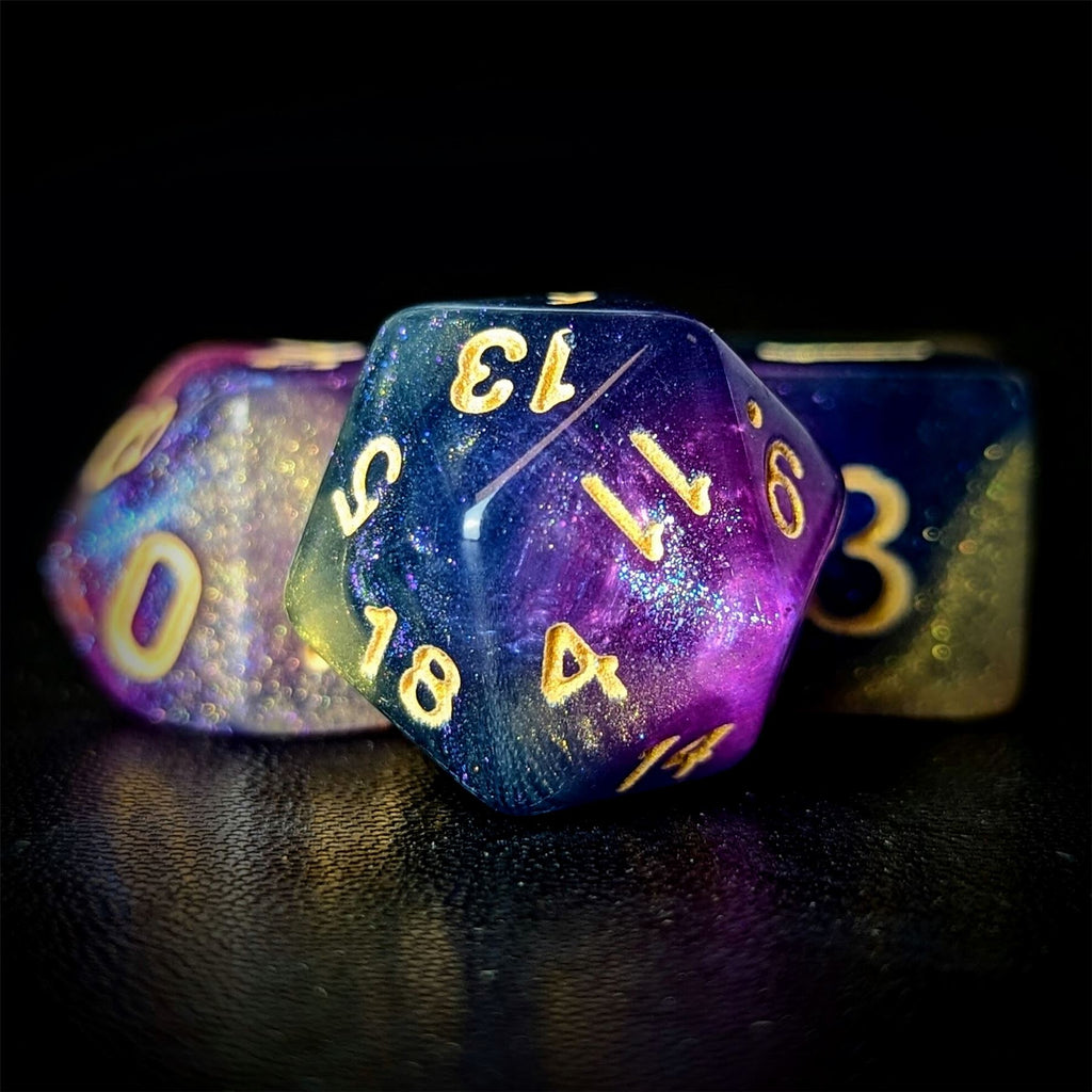 Glitter in Purple & Blue Acrylic - 7pcs RPG Full Dice Set