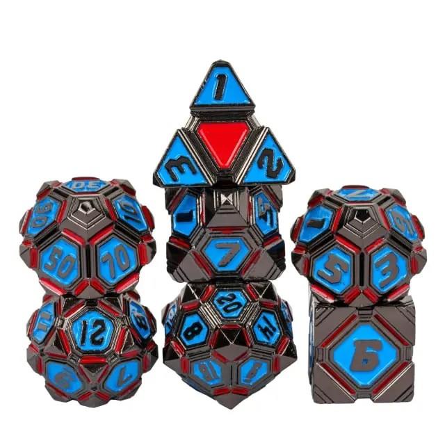 7pcs Dice Metal Alien Ship Blue Red Nickel