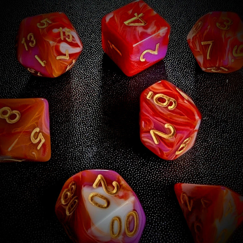 7pcs Dice Acrylic Blend Gold Font Pink Red White