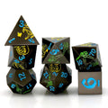 Green & Yellow in Nickel Metal - 7pcs RPG Dice Set