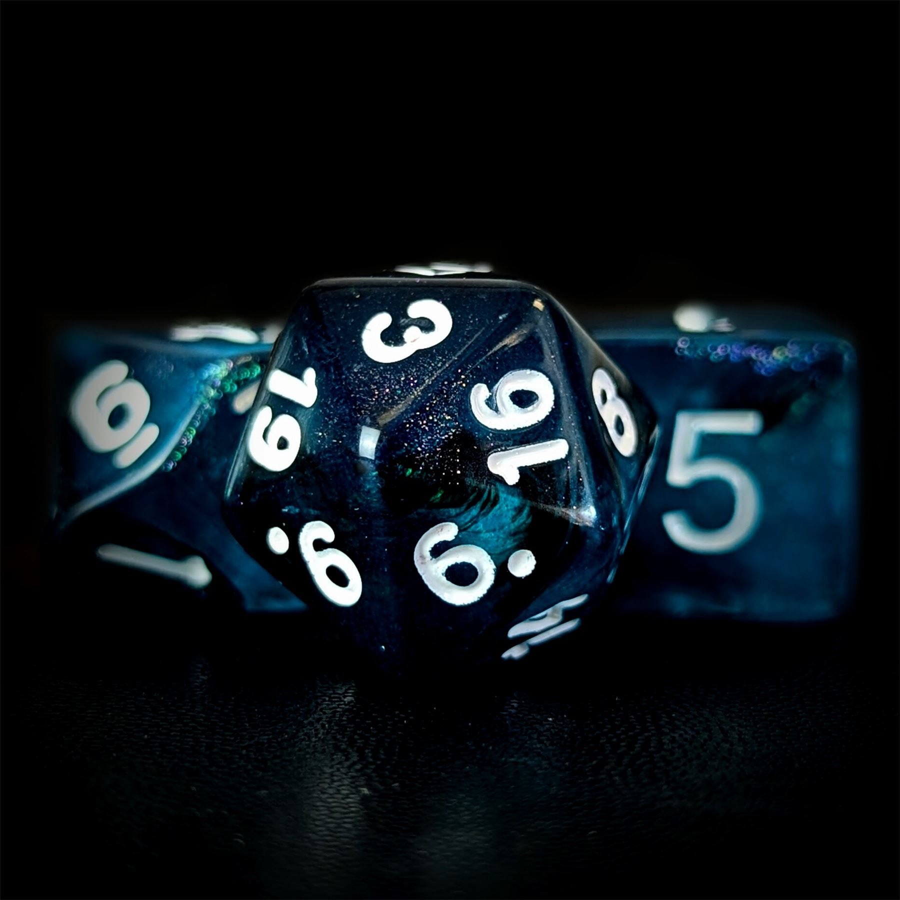 Glitter in Blue & Black Acrylic - 7pcs RPG Full Dice Set
