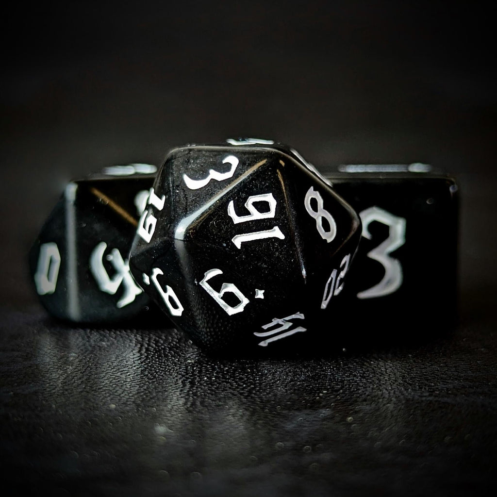White on Solid Black Acrylic - 7pcs RPG Full Dice Set