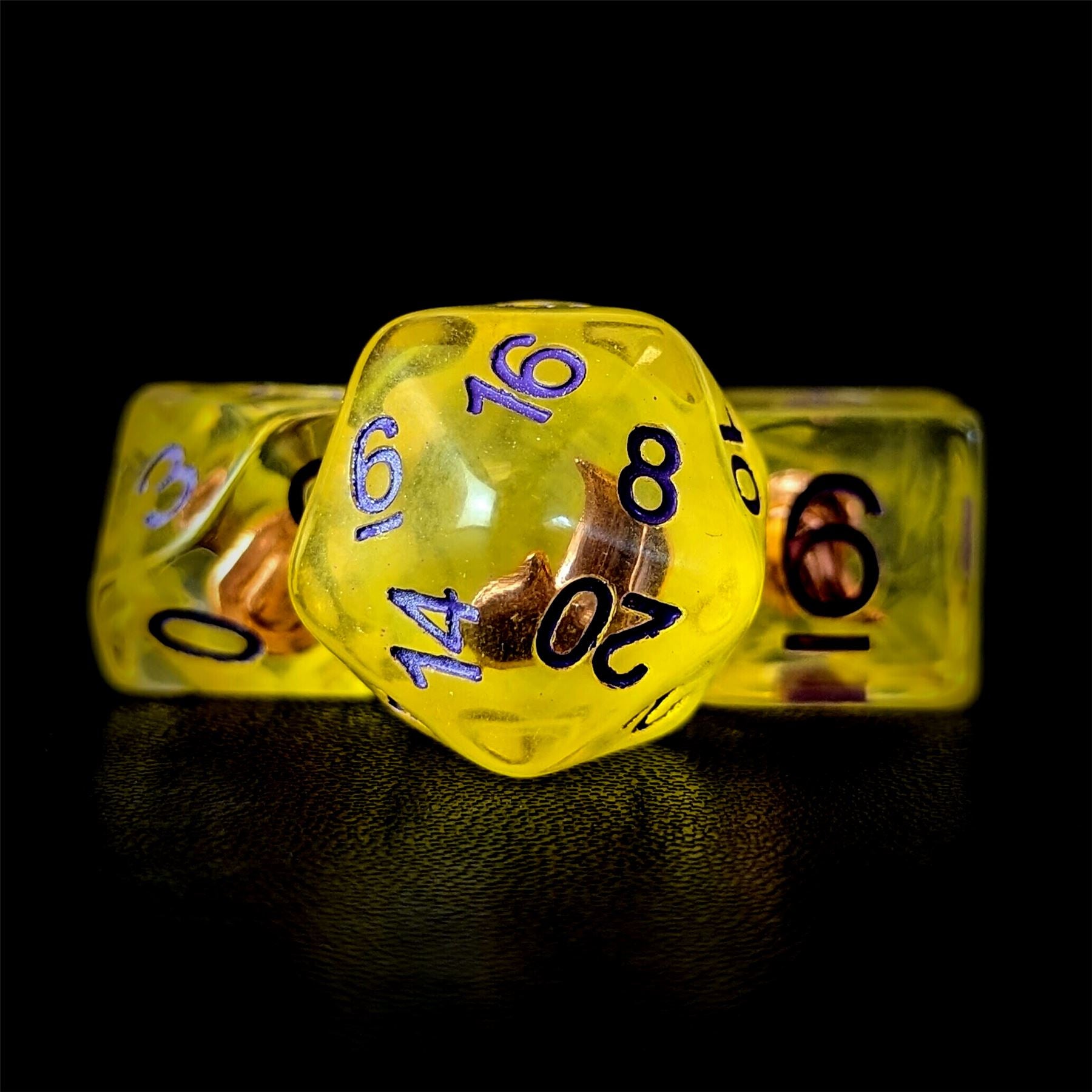 Fire in Clear & Yellow Resin - 7pcs RPG Full Dice Set